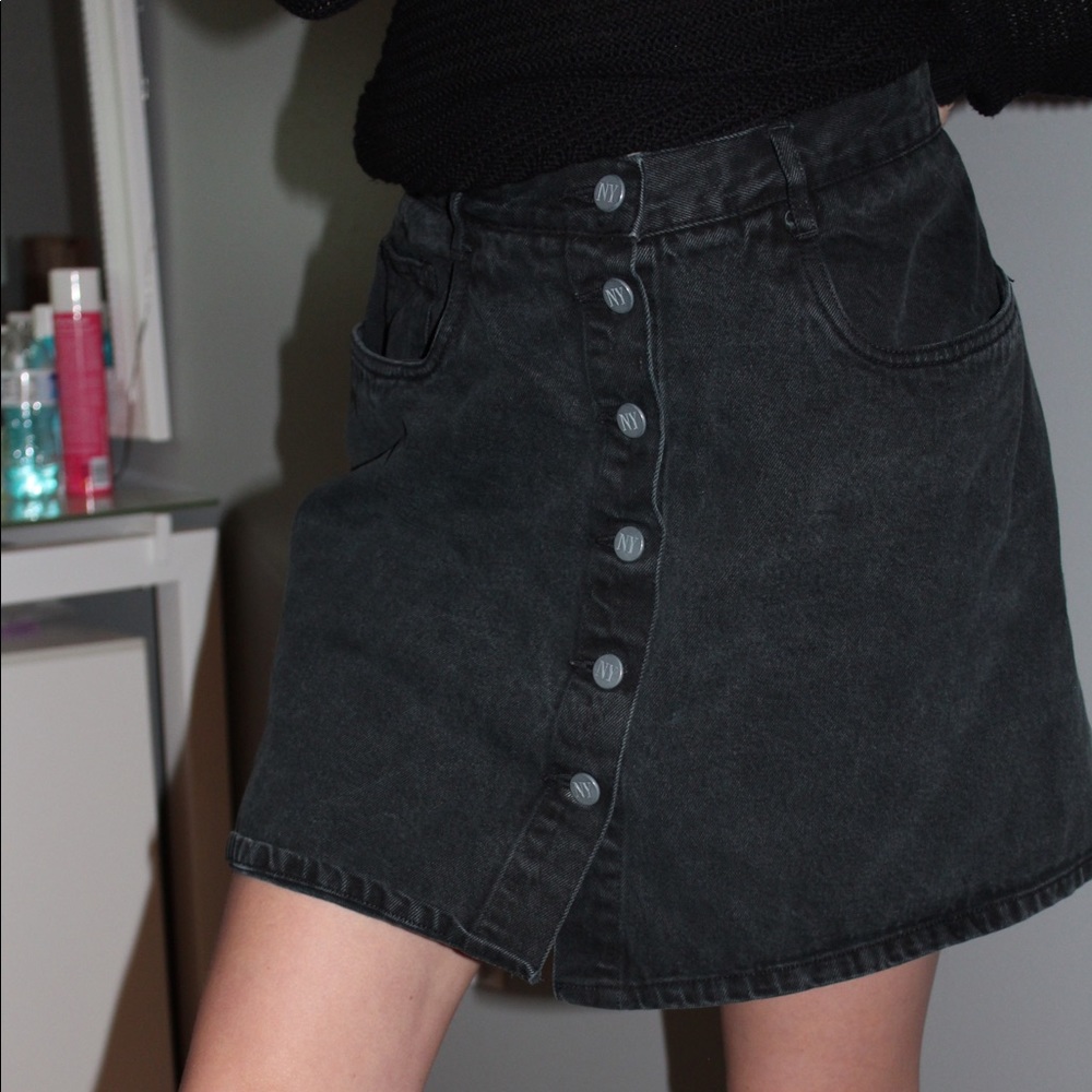 black denim button up skirt